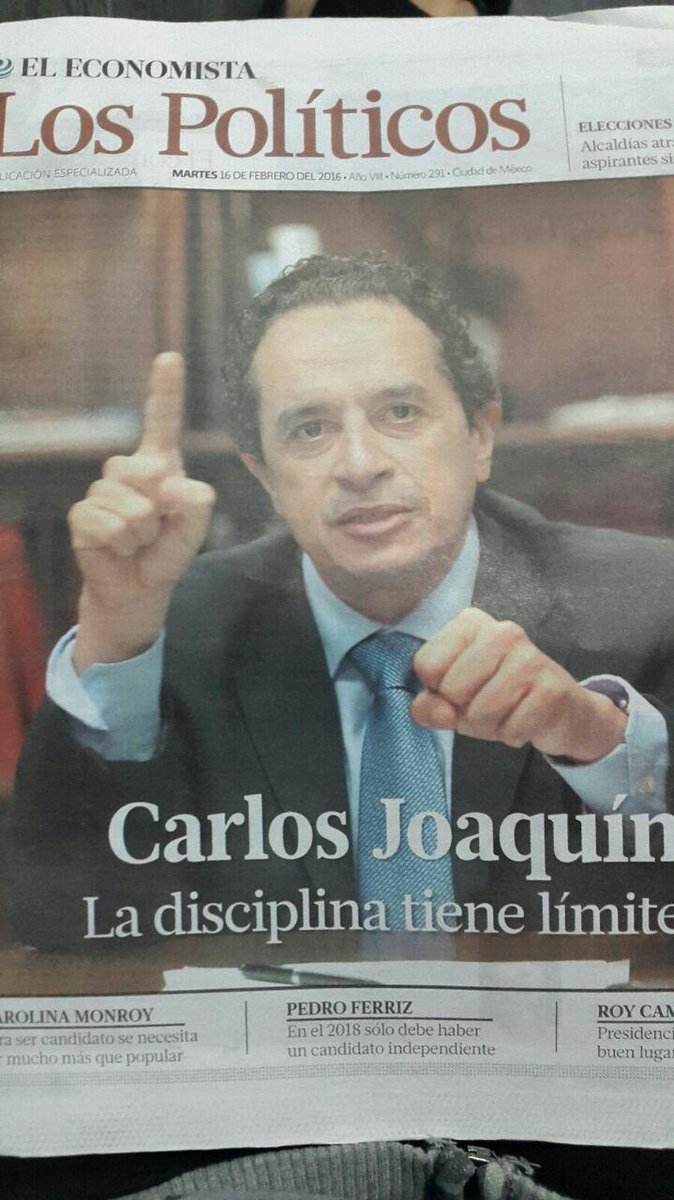 LissLeyR's tweet photo. Que grata sorpresa encontrar hoy en el suplemento de "Los políticos" de @eleconomista a @CarlosJoaquin. https://t.co/5eMCedyrQE
