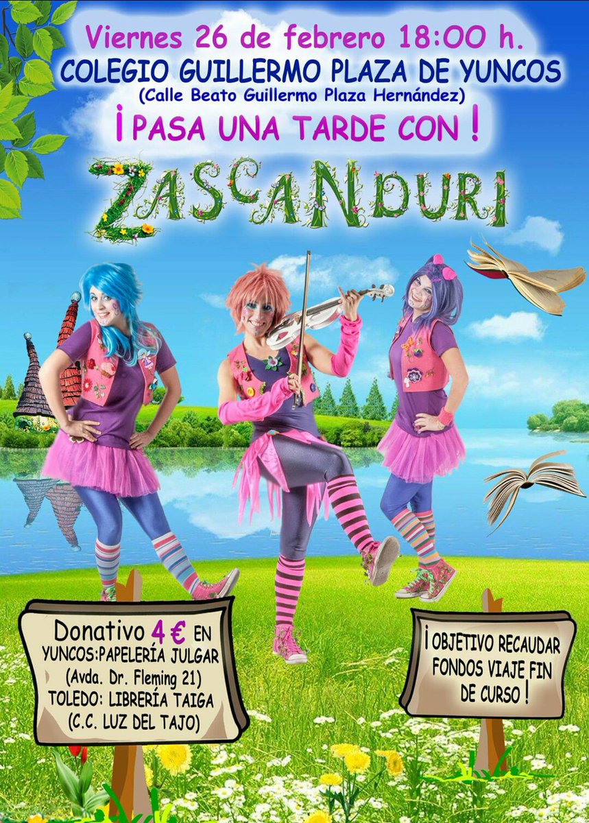 viviryuncos's tweet photo. @Zascanduri 🎶 actúa en el CP Guillermo Plaza de #Yuncos
📆vi 26
⌚18
✏Pro-viaje fin curso✈
Más info en cartel https://t.co/sWsDZf00d2