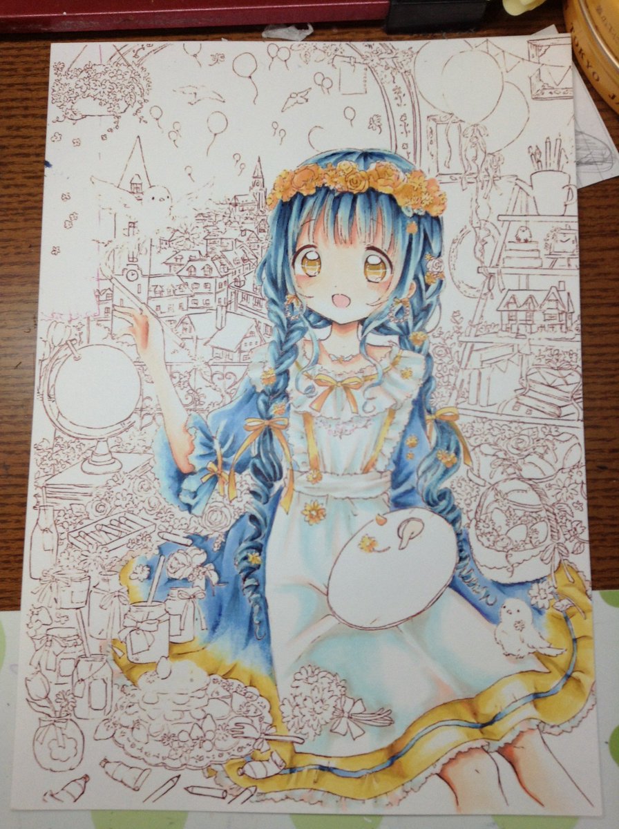 しがにっちょい4 4号 コピックツインズ企画の景品としていただいた線画塗ってます ことりはなさんのイラストで 青 に目をする機会が少ない気がしたので そして いただいたコピックも青だったので T Co Sikhxawg2a