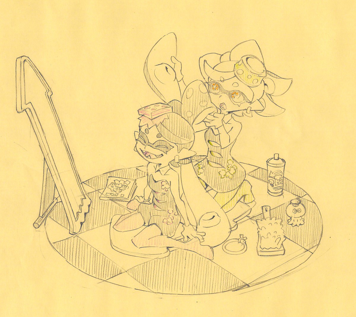 シオカラーズ(スプラトゥーン) ,シオカラーズ 「楽屋の二人 」|𝘁𝗮𝗿𝗼𝘂𝟮のイラスト