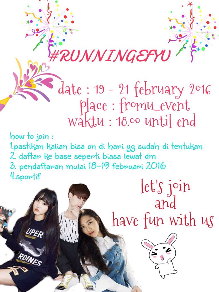 FromU_Event's tweet photo. @FU_Fany89 @FU_Ravi @FU_Suhyun99 @FU_LYJ97 @FU_OMGArin @FU_KTH @FU_KeiiChoo cek likes #runningefyu https://t.co/eLzZar4wVg