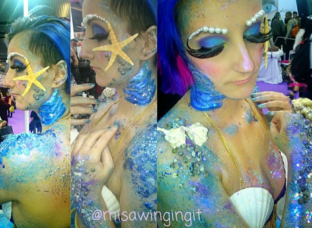 MisaWingingIt's tweet photo. Thanks to @Glam_And_Gore for the scales thecnique, it was a great idea ❤❤😍 #makeup #stsbeautybarcelona #mermaid https://t.co/dt1NYnP1Vp