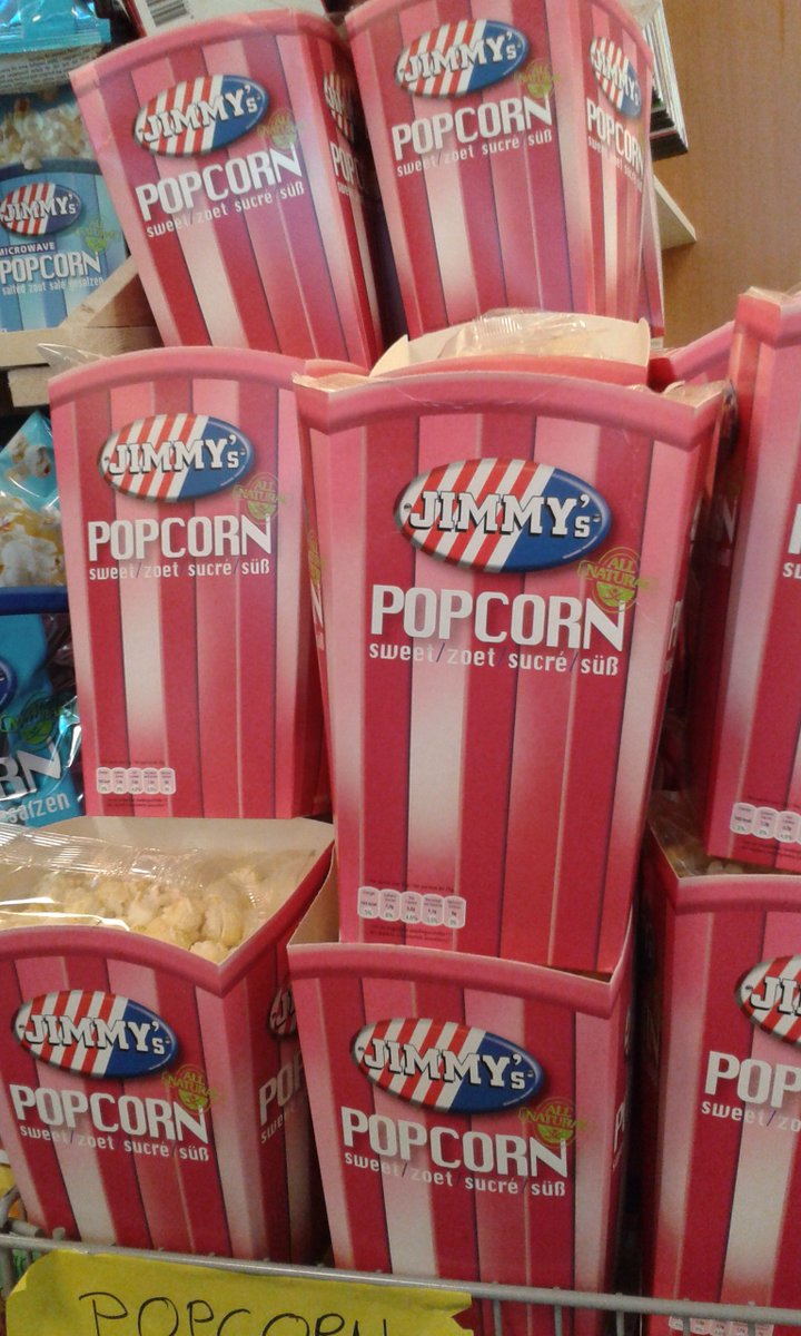Retweet dit bericht en ik verloot 10 x 150 gram zoete Jimmy's bioscoop-POPCORN buckets onder de twitter/fb-vrienden.