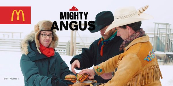 McDonaldsCanada's tweet photo. We asked Canadian cowboys to rate the #MightyAngus. Will it make the cut? Watch to find out! https://t.co/1fiZwMTdXW https://t.co/QJjjHCrFYk