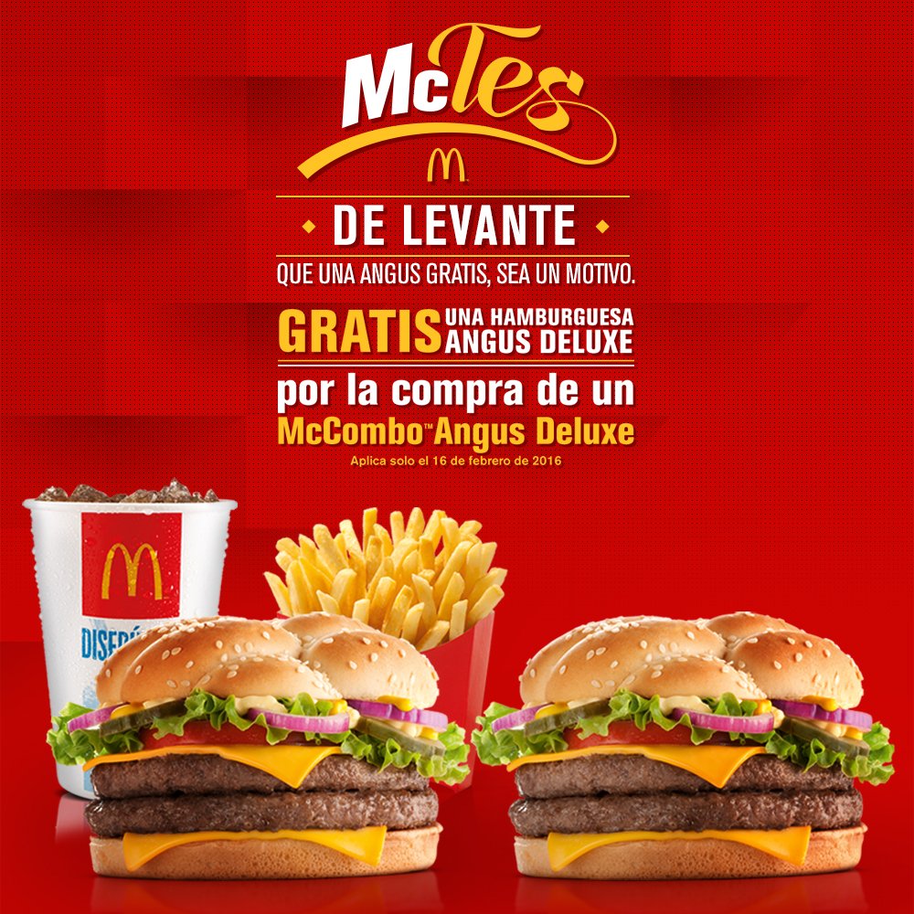 McDonaldsCol's tweet photo. SÓLO POR HOY. Dale RT, usa el hashtag #McTes y ven por tu super promo de Angus ;) Legal: https://t.co/MxAKT5YDNe https://t.co/Pk58fpWtLD