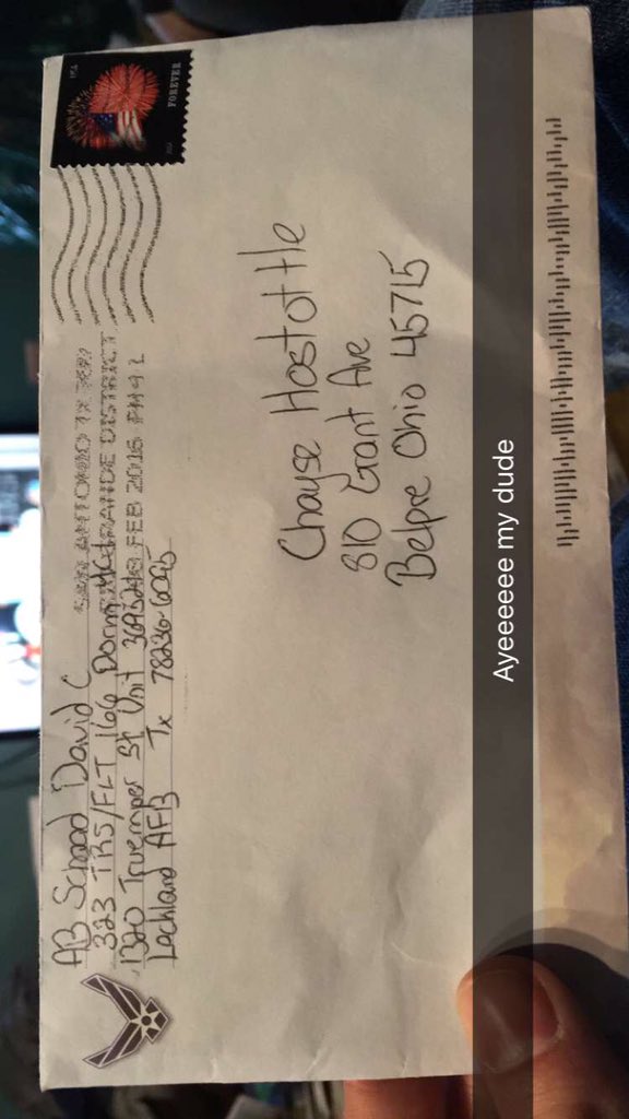 Chayse_3's tweet photo. I'm so weak, @Dave_Sch12 really mailed me this from BMT 😂😂😂 https://t.co/xCkCloMJeQ