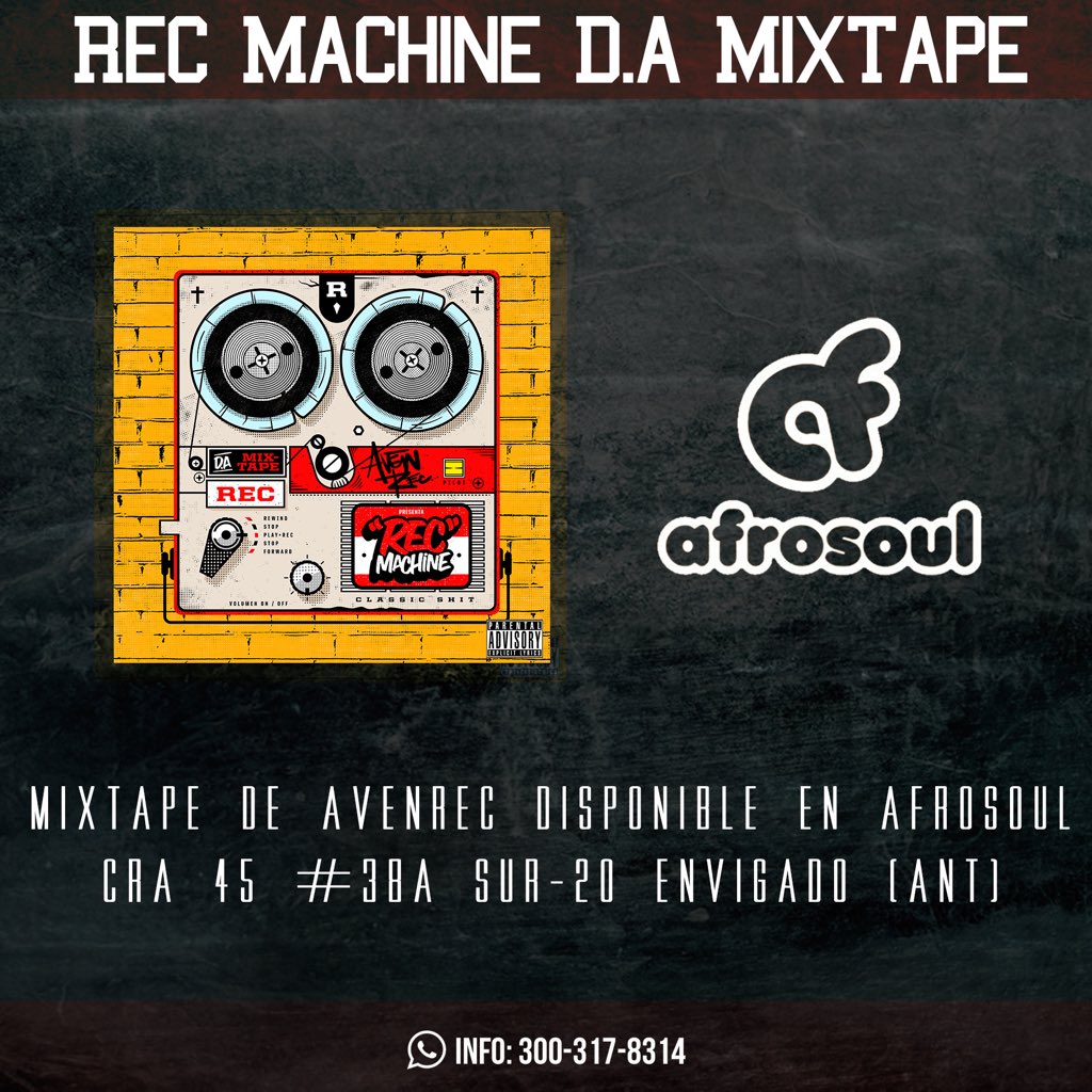 avenrec's tweet photo. #RecMachineDaMixtape CD disponible en @AfrosoulOficial! 🎶 https://t.co/qBy7XrNhfX