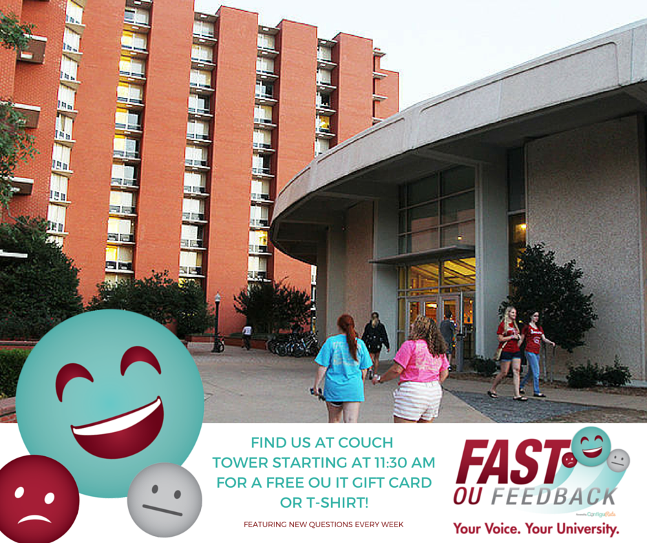 OUFastFeedback's tweet photo. Did someone say FREE @OUITStore gift cards? Head to Couch Tower at 11:30 to get one &amp; give your #OUFastFeedback! https://t.co/NqAtXLbgmW