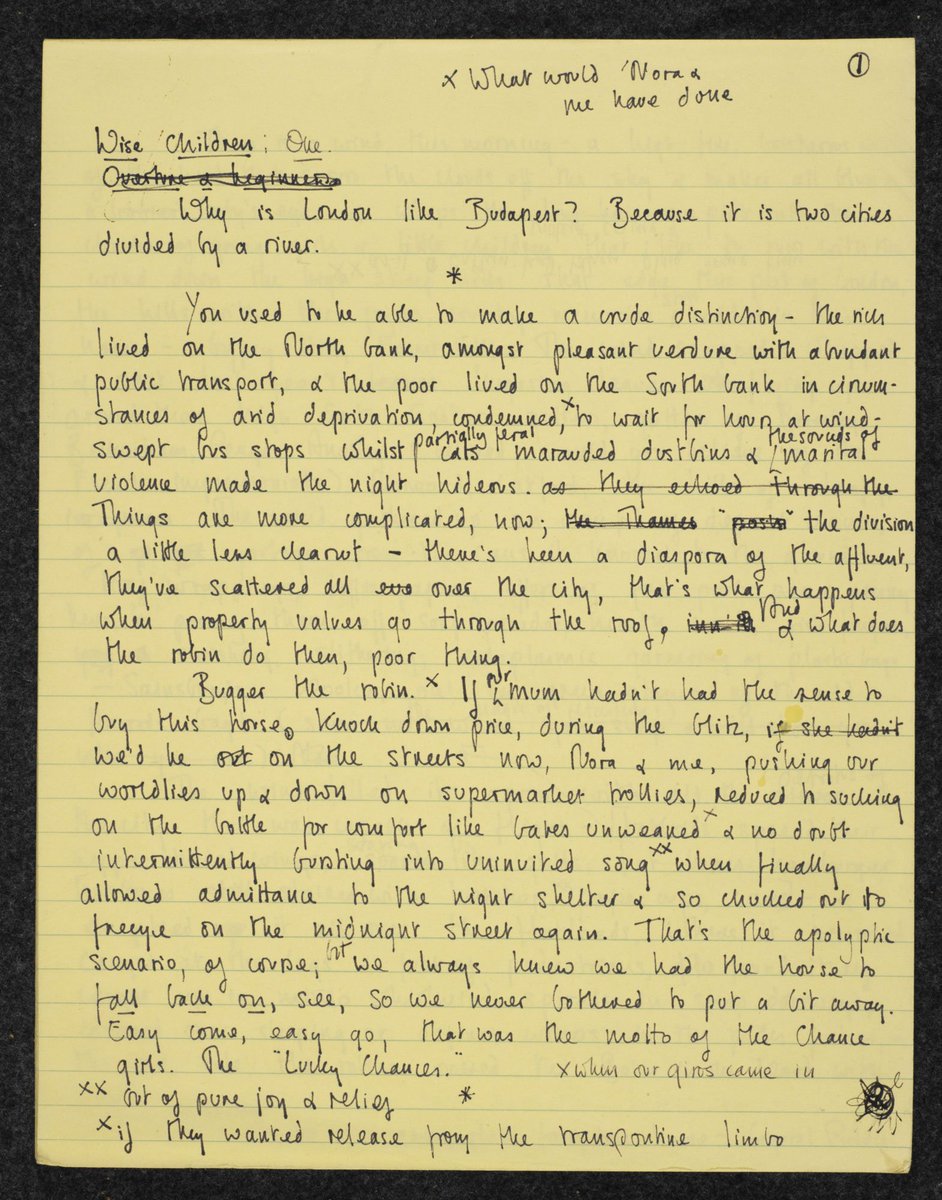 britishlibrary's tweet photo. Novelist Angela Carter died #onthisday in 1992. Explore her manuscript for ‘Wise Children’ https://t.co/lwrqnwrFU4 https://t.co/8EGZbZLGNQ