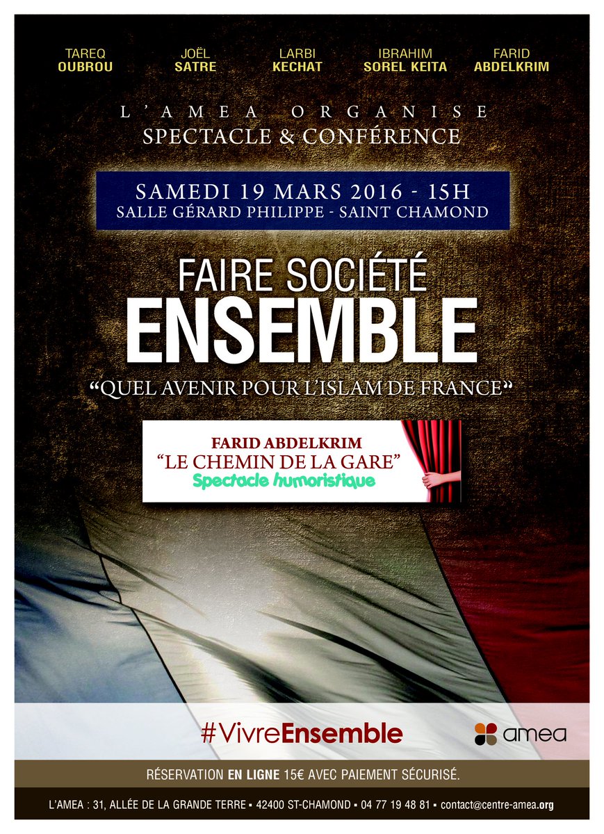 CentreAmea's tweet photo. #FaireSociétéEnsemble - 19 mars
Tareq #OUBROU @FaridAbdelkrim @CoexisterLyon Larbi #KECHAT Joël #SATRE @SORELKEITA https://t.co/EB7taMgvzq