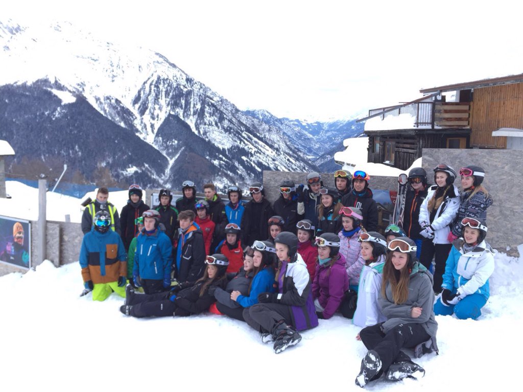 Winterton_PE's tweet photo. Full group pic at the top of "the hill" bum boarding apres ski &amp; Tom (donkey of the day) A hard day on the piste! https://t.co/kJaosPTQ7x