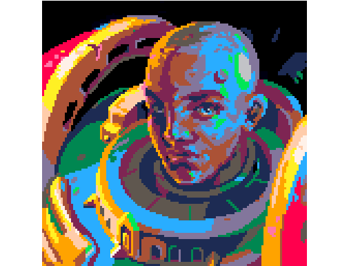 castpixel's tweet photo. Sister Invicta Silva, space marine for a #Pico8 demo.16 colors. In my WH40k, *sexism* is heresy. #pixelart #gamedev https://t.co/YjtTrlbl0r