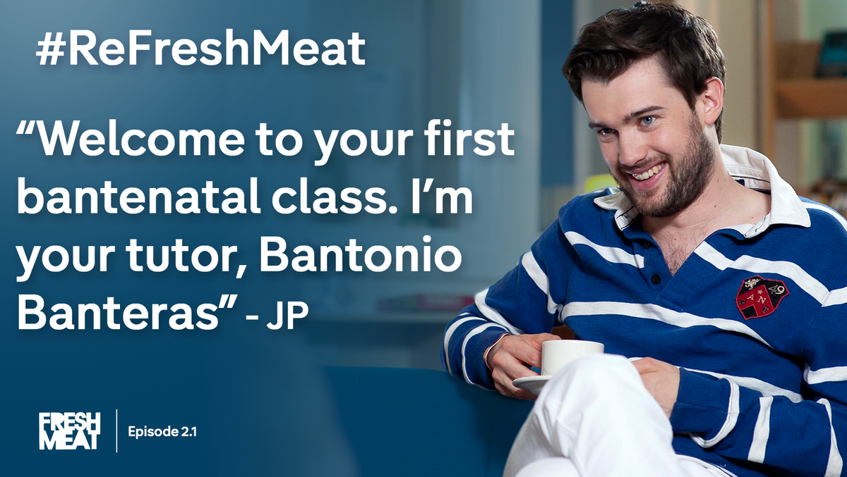Channel4's tweet photo. Fresh Meat series 4 starts Monday 22nd Feb, so before then, here's a little #ReFreshMeat... https://t.co/WL6GIgLNVP