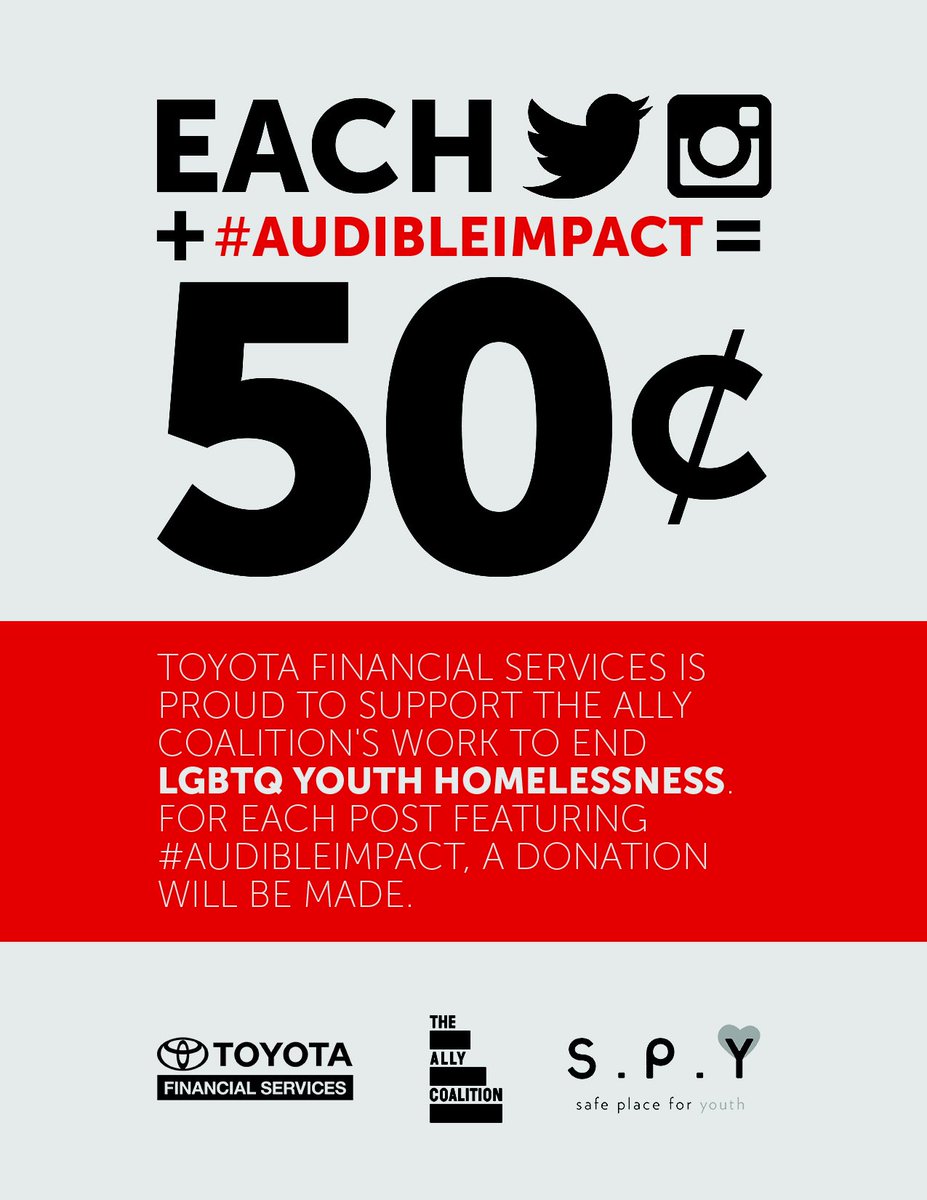 MikePosner's tweet photo. .@ToyotaFinancial is donating 50 cents for each tweet w #AudibleImpact to @SafePlace4Youth 
https://t.co/wcHoXOfF2y https://t.co/c2wtEgfEZh