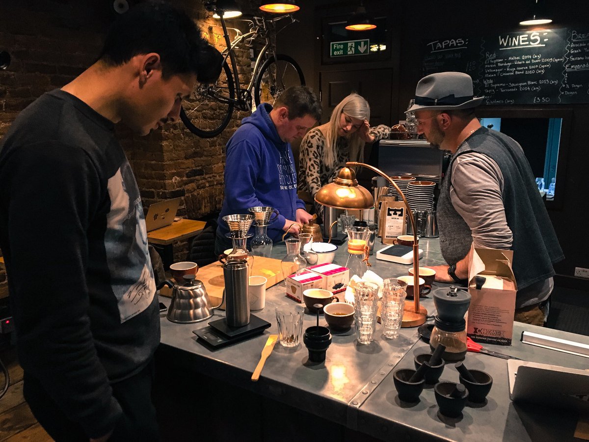 TAMPCOFFEE's tweet photo. Theory finished, let's have some fun practising! #coffeeclasses #chiswick #londoncoffee #chiswickliving https://t.co/EQrPYMpWon