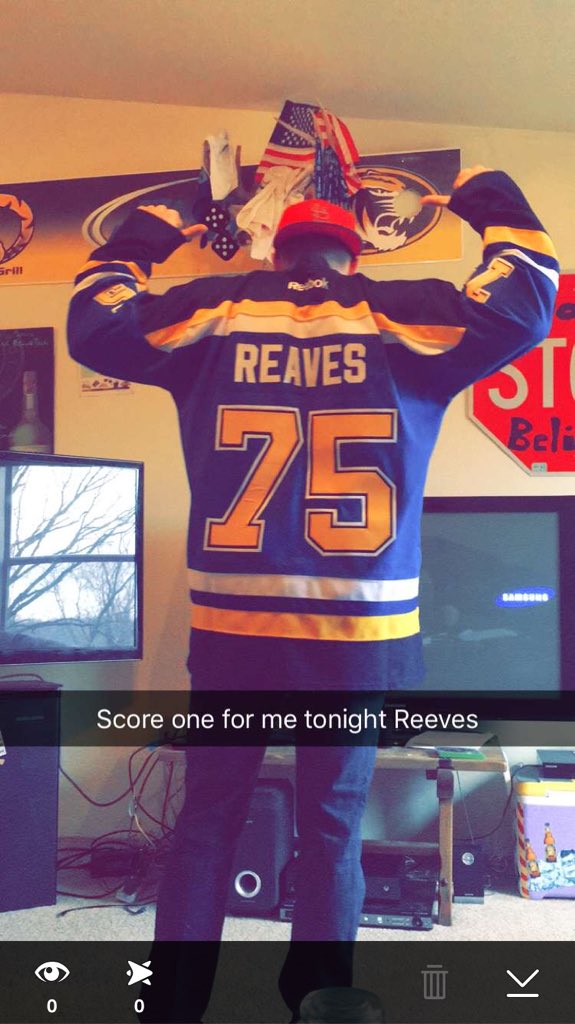 CogsBleedsBlue's tweet photo. @rreaves75 Coming to my first Blues game this year.  I'd love a goal or for you to beat Jamie Benn's ass tonight https://t.co/GuBxSaw24A
