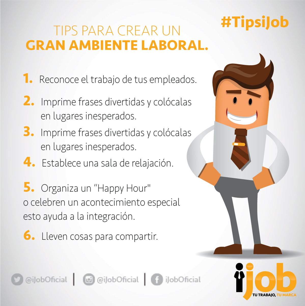 iJobOficial's tweet photo. #QueLindoSeria crear un gran ambiente laboral #TuTrabajoTuMarca https://t.co/PnHu8WnxRn