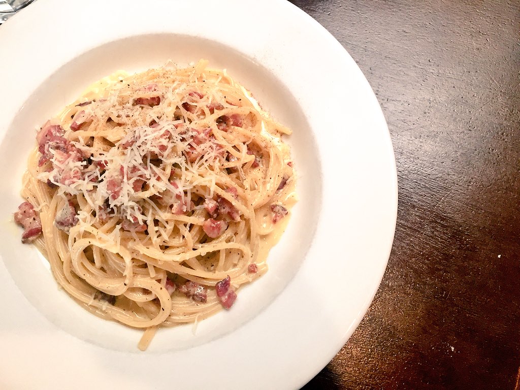 LaCavaItalian's tweet photo. Why mess with a classic? Spaghetti Carbonara with Pancetta. https://t.co/03BIAsnChO