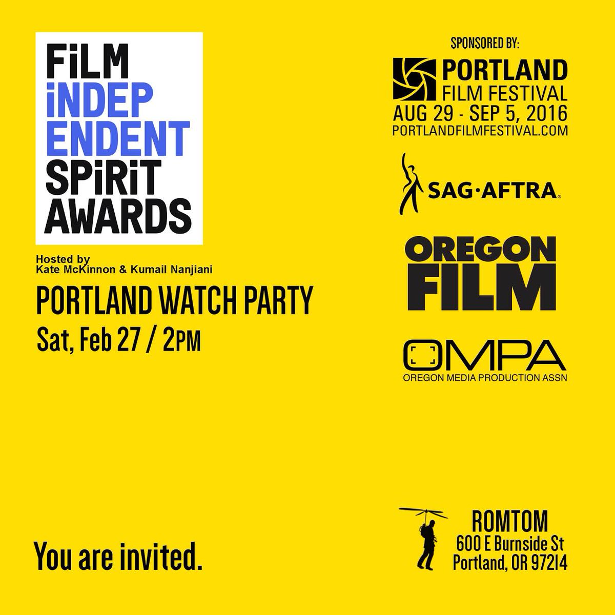 IFC's tweet image. Hey Portland, want to go @portlandfilm's free #SpiritAwards watch party on 2/27? RSVP: ifc.tv/spiritparty