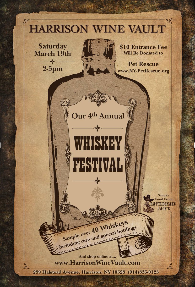 Wine_Vault's tweet photo. SAVE THE DATE! Our 4th Annual #WhiskeyFestival benefitting @PetRescue of #Harrison is Saturday March 19th at 2 PM! https://t.co/d9q6eHJInr