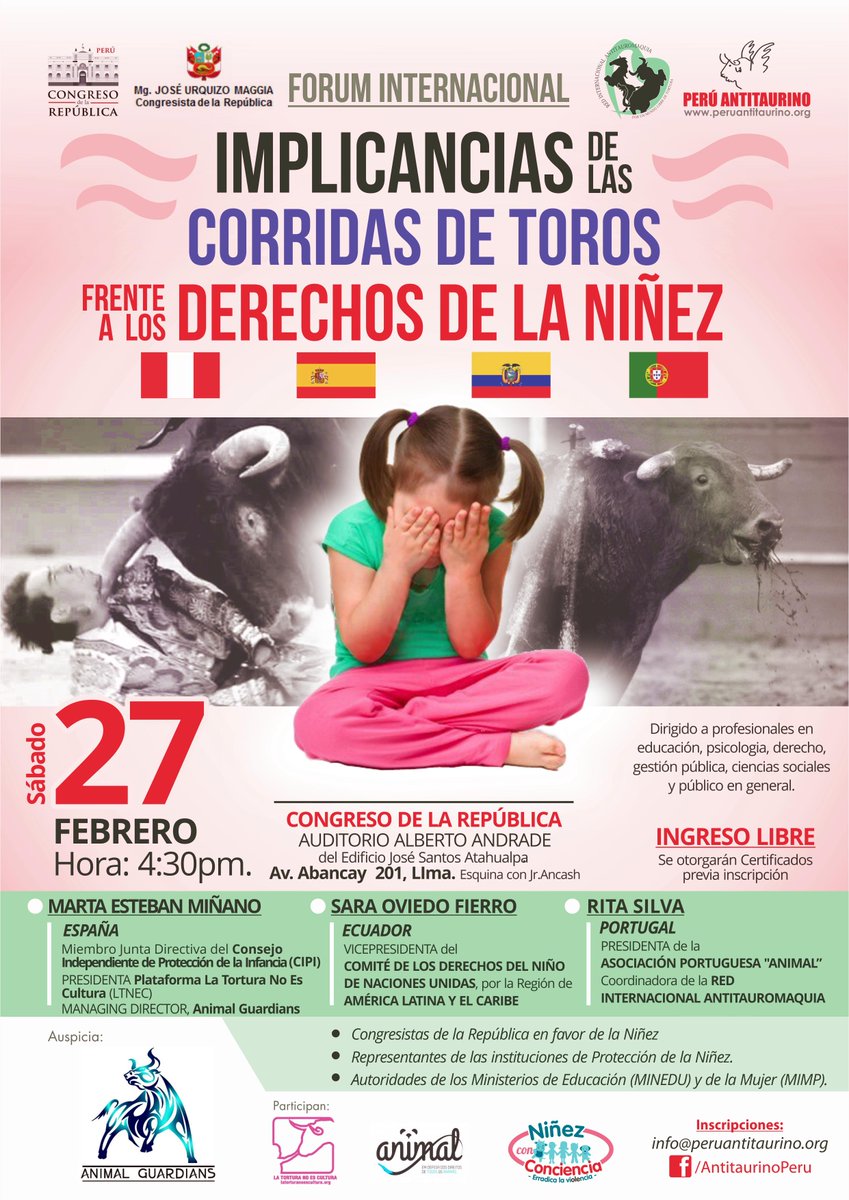 A participar del Forum Internacional “Implicancias de las corridas de toros frente a los derechos de la niñez”