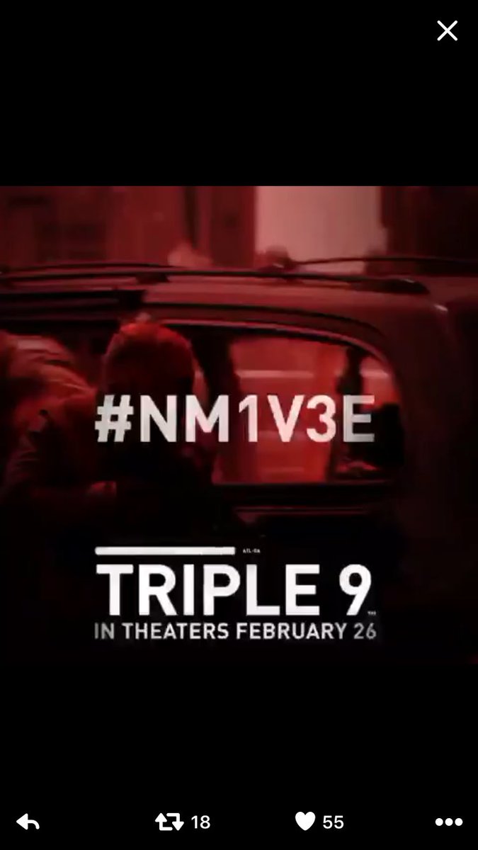 Time_withTim's tweet photo. @Triple9Movie #NM1v3E https://t.co/Ona6iCyO2M