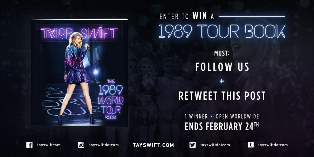 tayswiftdotcom's tweet photo. RT for a chance to win a 1989 Tour Book! The contest is open worldwide! Good luck! https://t.co/orrUn80TTZ