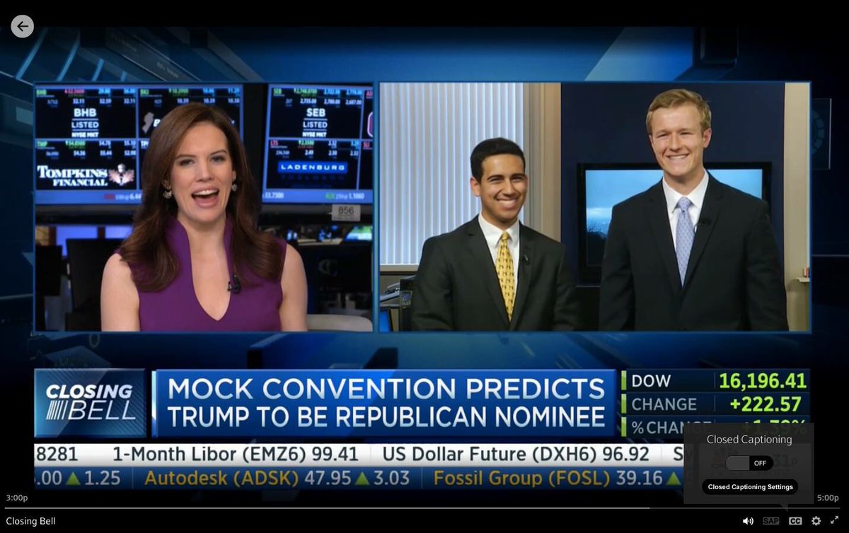 mockconvention's tweet photo. In case you missed it, @AJMcCaffery & @kevinortiz1994 were on @CNBCClosingBell !!! #mockcon2016 https://t.co/mUQ5pqdVcv