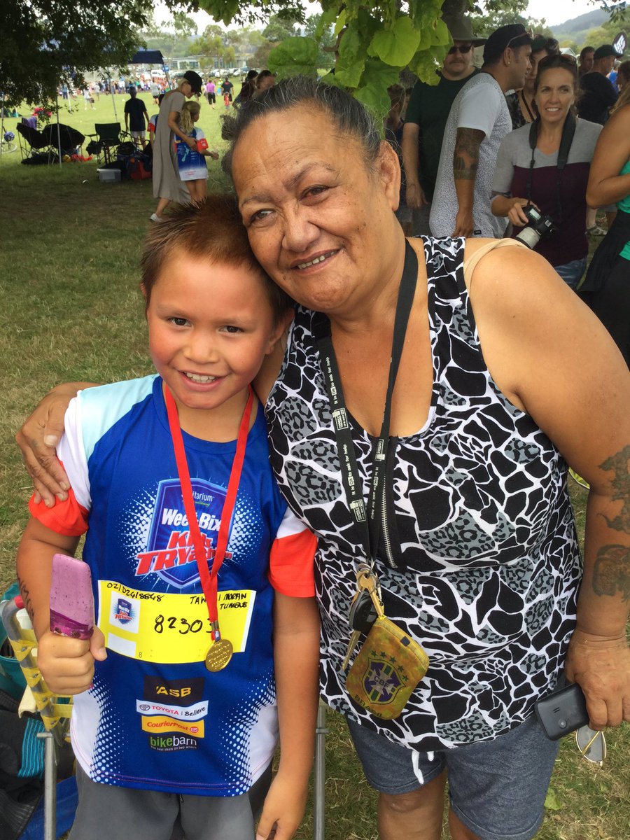Kayla_Dalrymple's tweet photo. Tawhai with his proud nanny Donna at the Weet-Bix TRYathlon yesterday! Coverage in today's @gisbornenews 🤗 https://t.co/zINfqW4fMD