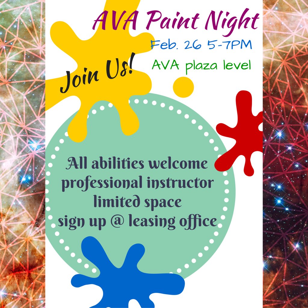 AVA_BackBay's tweet photo. @ThePourArtist is coming to #AvaBackBay! Join us for a fun and colorful evening on Feb 26! #paintnight #letsgetartsy https://t.co/utCS7TSNeV