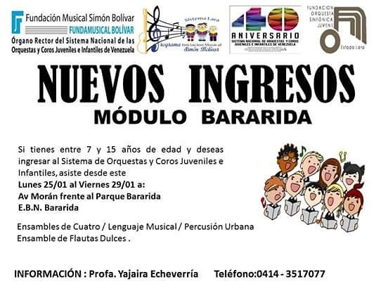 ModJIBararidaI's tweet photo. Continuan los Nuevos Ingreso. Lunes a Viernes de 2pm a 4pm @ModJIBaraidaI  @PSBIribarren @ElSistema @SistemaLara https://t.co/SOIgGC3inV