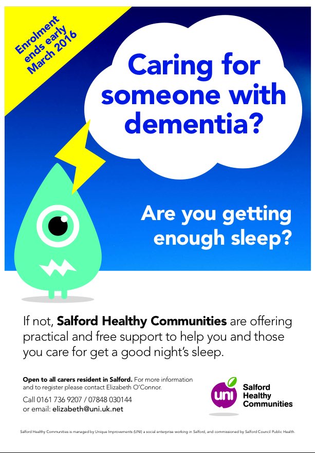 If you are a carer for someone with dementia and need help to get more sleep? <a href="/SalfordHCC/">Salford HC</a> can help!