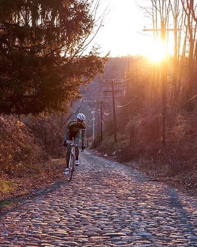 phillypedals's tweet photo. All you can muster, that sunset tho.  #portroyalcobbles 📷 @rohancycling #phillypedals #phillybikelove #ridejahbike https://t.co/I1SfJxwmMK