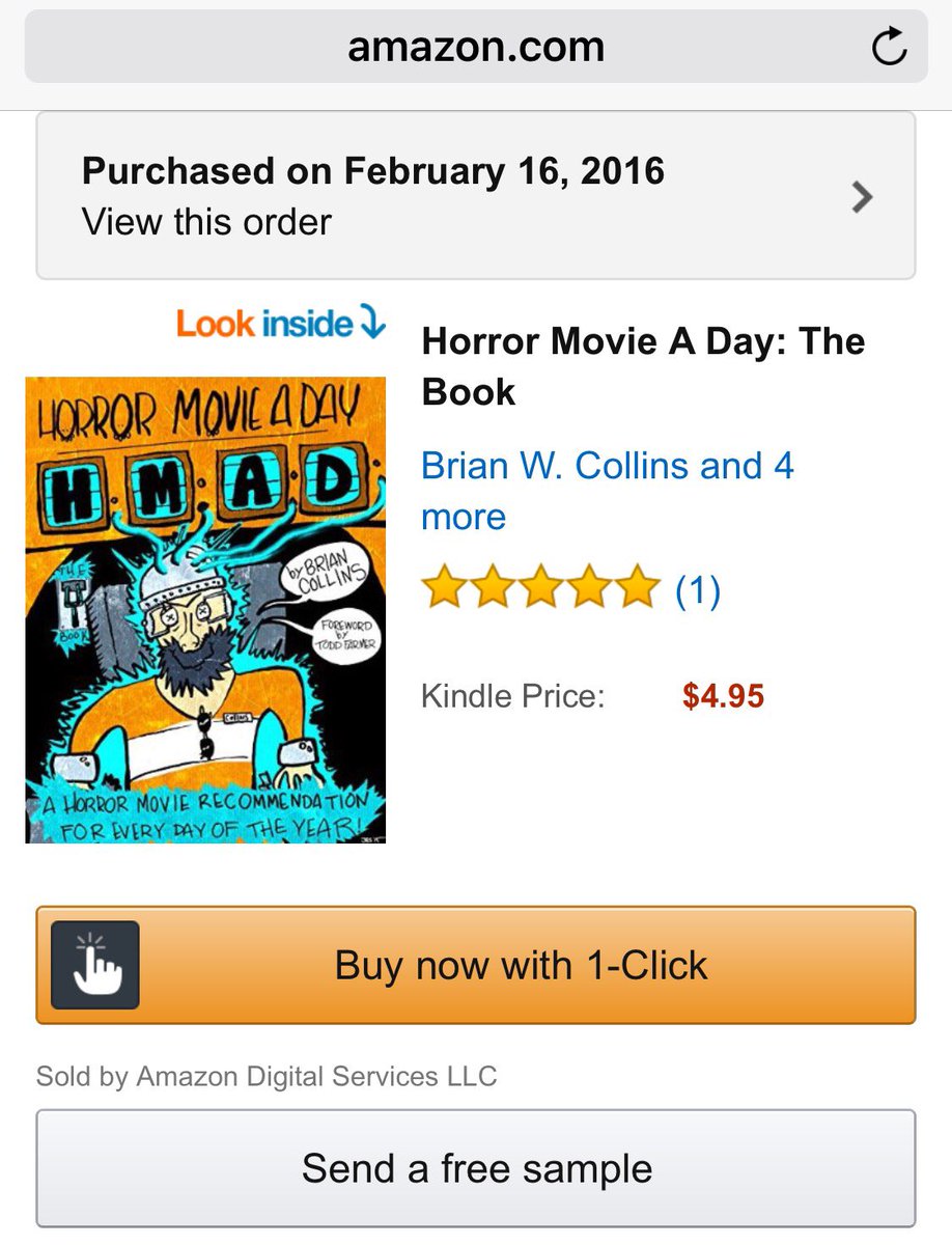 DerekMears's tweet photo. Yes! Just purchased @BrianWCollins new Horror Movie a Day book on https://t.co/6qDKeqTQcd! Congrats Brian! https://t.co/pTekkMOPIl