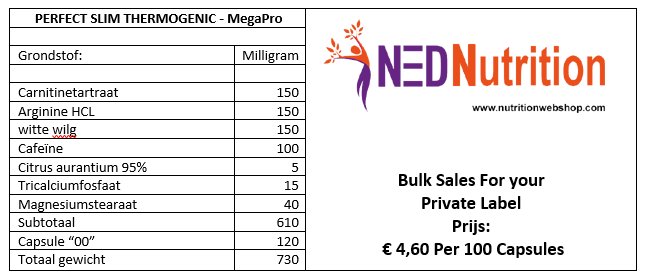 Bulkprijzen zijn gebasseerd op 20.000 Caps. 5000 Caps tegen meerprijs van 6% info@nutritionwebshop.com