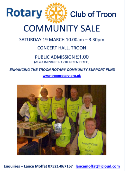 RotaryTroon's tweet photo. Book a table at our Community Sale on Sat. 19th March in Town Hall, Troon. Raise funds for your group or yourself. https://t.co/zhLQsNoc6D