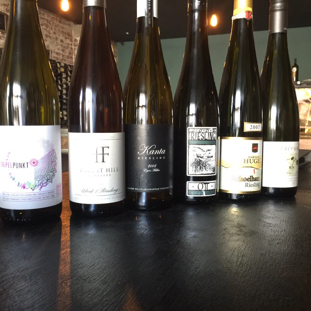 Riesling flight for this month inc 07 Schoelhammer from Hugel  Alsace 05 Kanta Adelaide and Ott 09 from Austria