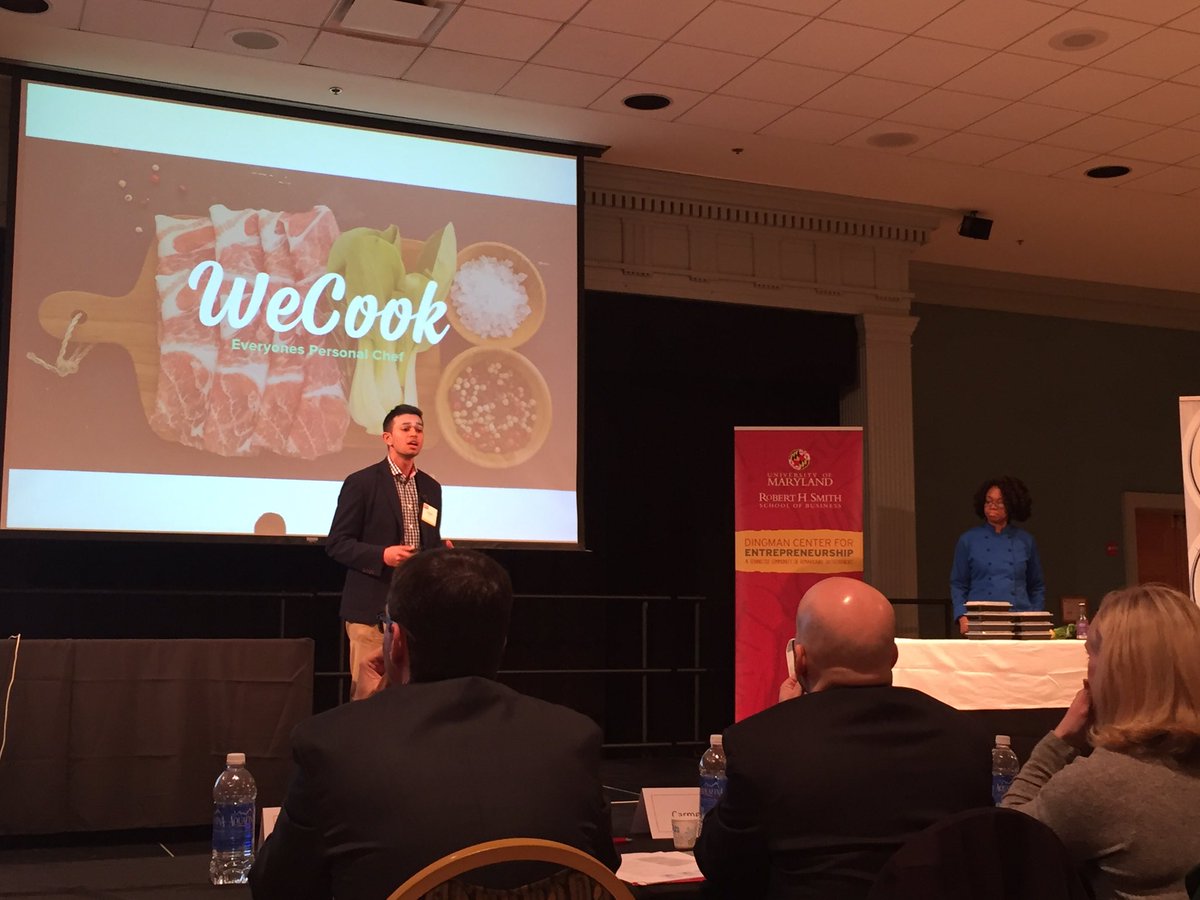 UMD_Dingman's tweet image. Our last finalist Ryan Pillai of @EatWeCook pitching to the #PitchDingman judges.