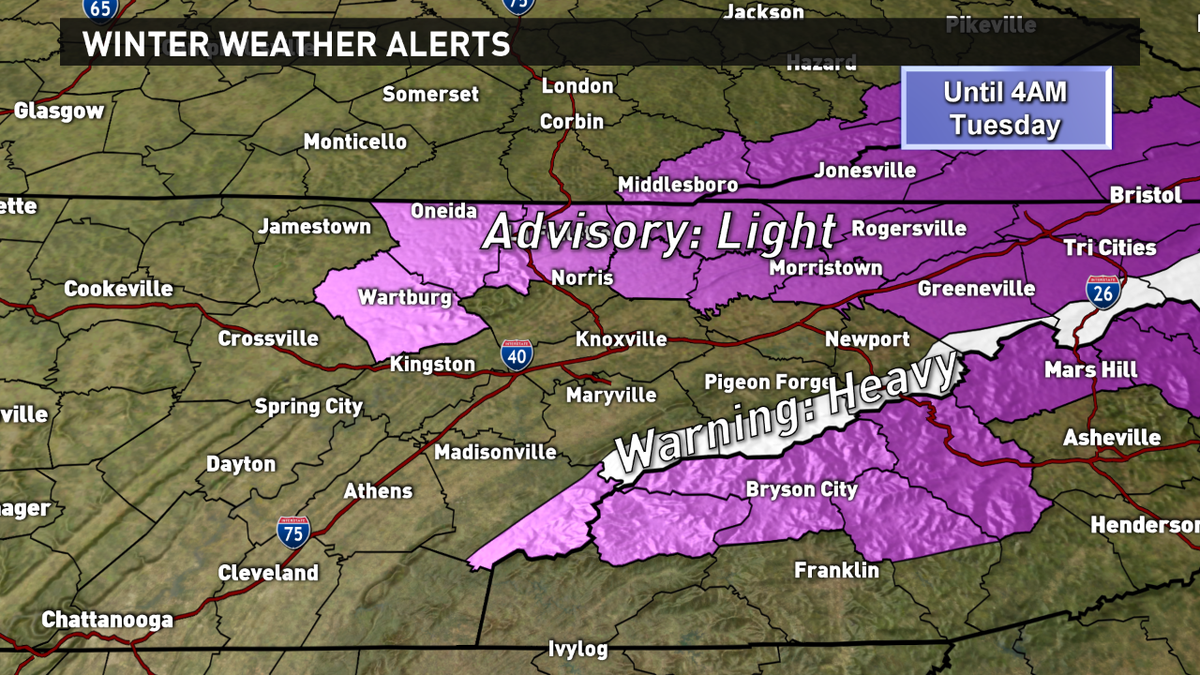 WBIRWeather's tweet photo. Winter Weather Alerts for Tonight: Advisory for northern areas (1-2"). Warning for Mtns (2-4"+). Minor accum Valley. https://t.co/QYBgKcl9bL