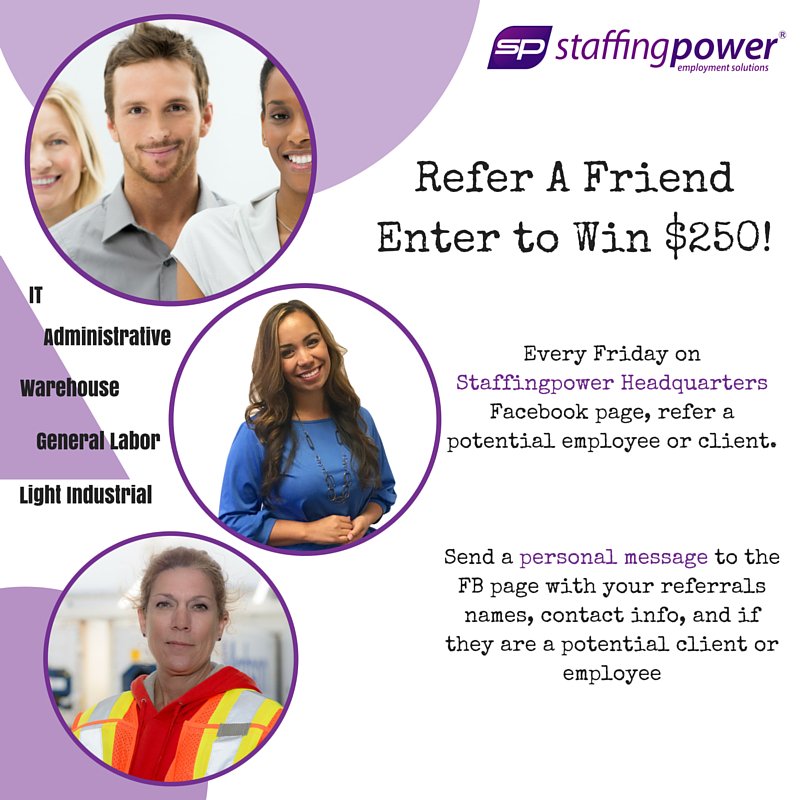 staffingpower's tweet photo. Every month you have a chance to WIN! Refer A Friend and Enter To Win $250! 
#contest #winmoney #oahu #hnl https://t.co/73mEBDzNzv