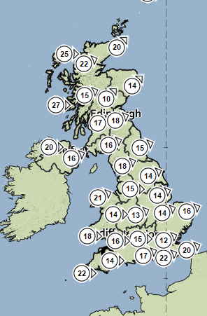 AnglersWeather's tweet photo. A warmer weekend as low pressure moves in, here's how it looks Saturday night ~ https://t.co/qzFX1e274C