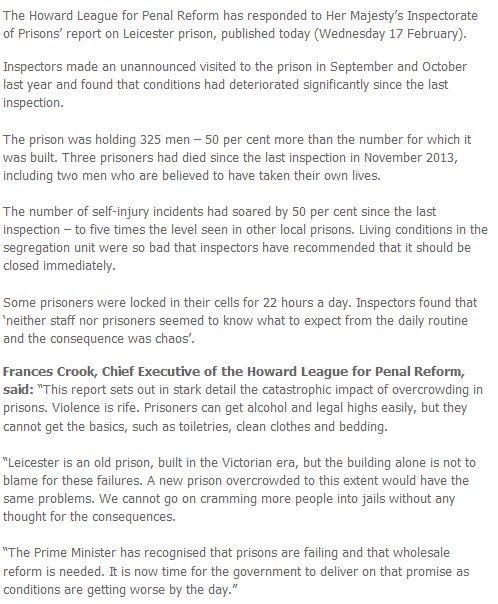 Our response to today's inspection report on Leicester prison. howardleague.org/leicester-pris…