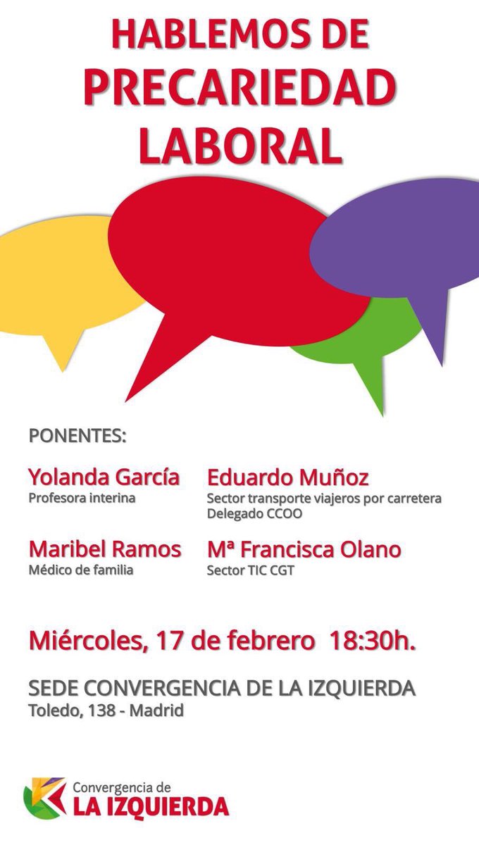 Hoy en la sede de <a href="/La_Izq/">La Izquierda</a> se habla de precariedad laboral. A las 18:30h. en la calle Toledo, 138, Madrid.