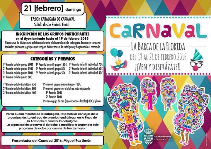 aytolabarca's tweet photo. Desde el Jueves 18 al Domingo 21 de Febrero no te pierdas nuestro Carnaval, coge tu disfraz y ven a disfrutar! https://t.co/VE7CF0r986