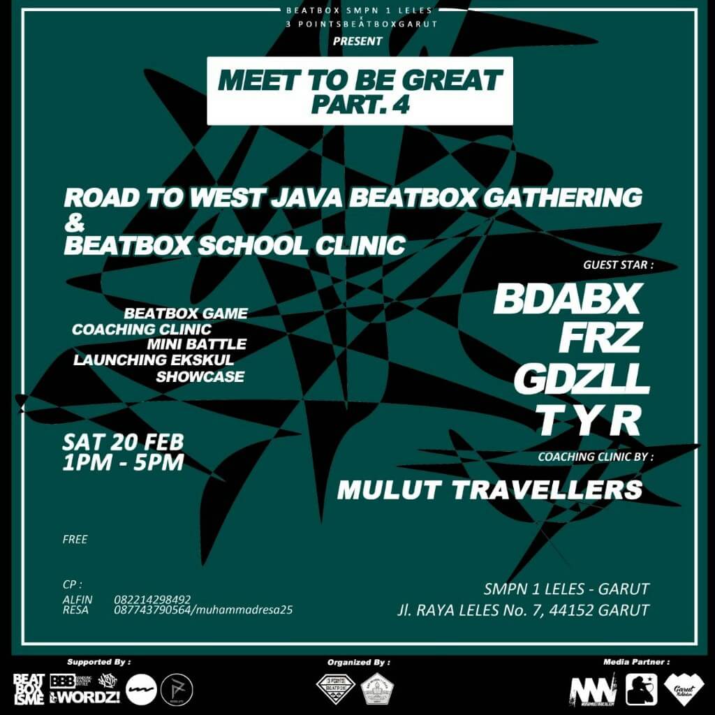 #BeatboxEventUpdate #Garut
<a href="/3PBeatboxGarut/">Three Points Beatbox</a> Meet To Be Great Part. 4: "Road to <a href="/westjavabeatbox/">West Java Beatbox</a> Gathering"