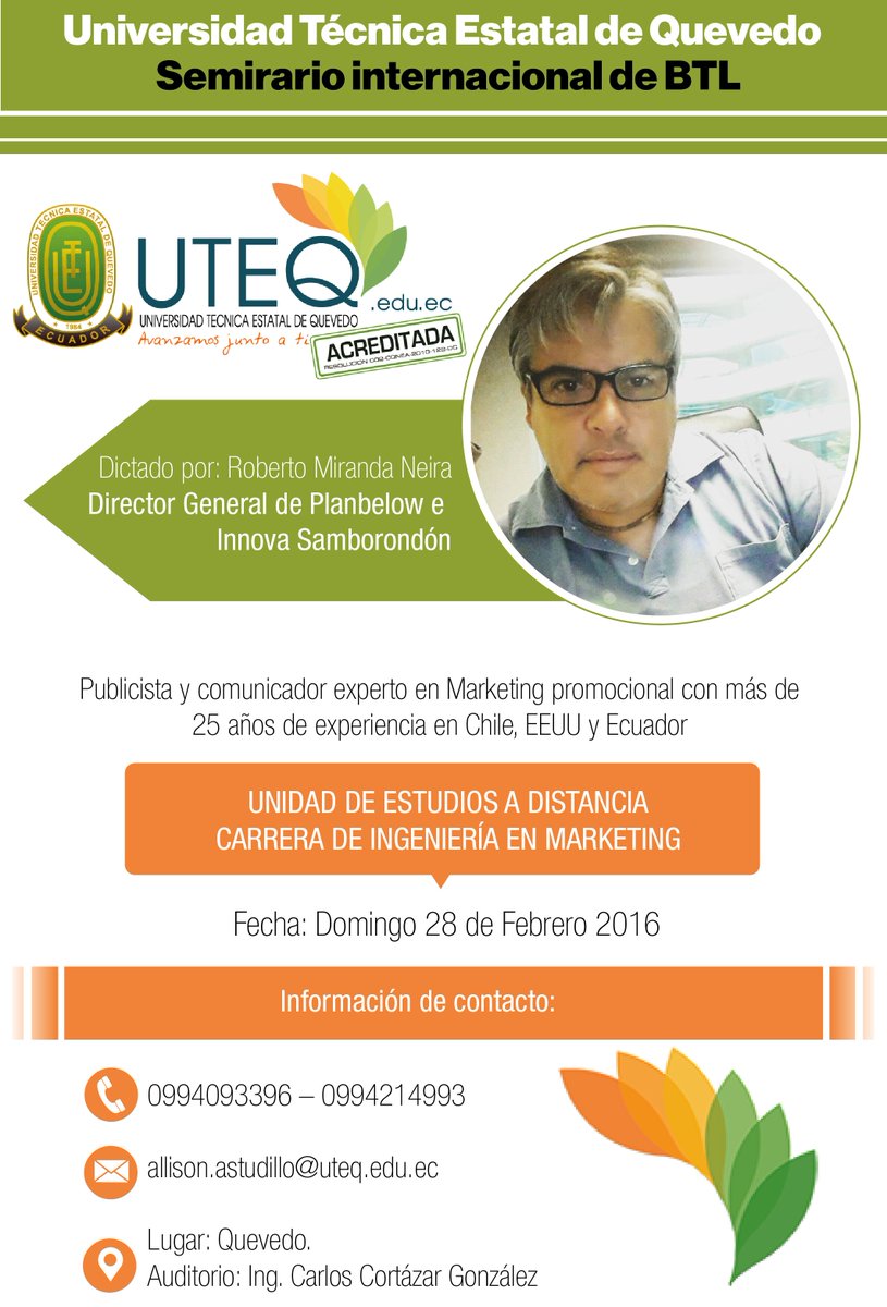 planbelow's tweet photo. NO te pierdas este gran seminario de BTL en la Universidad de Quevedo con el director de @RobertoMirandaN https://t.co/6OXdPU4Ear