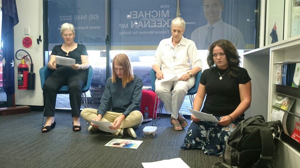 Kon__K's tweet photo. Happening right now. Christian leaders from @lovemakesaway occupying  @MichaelKeenanMP office demanding #LetThemStay https://t.co/7Mm3Fc55yQ