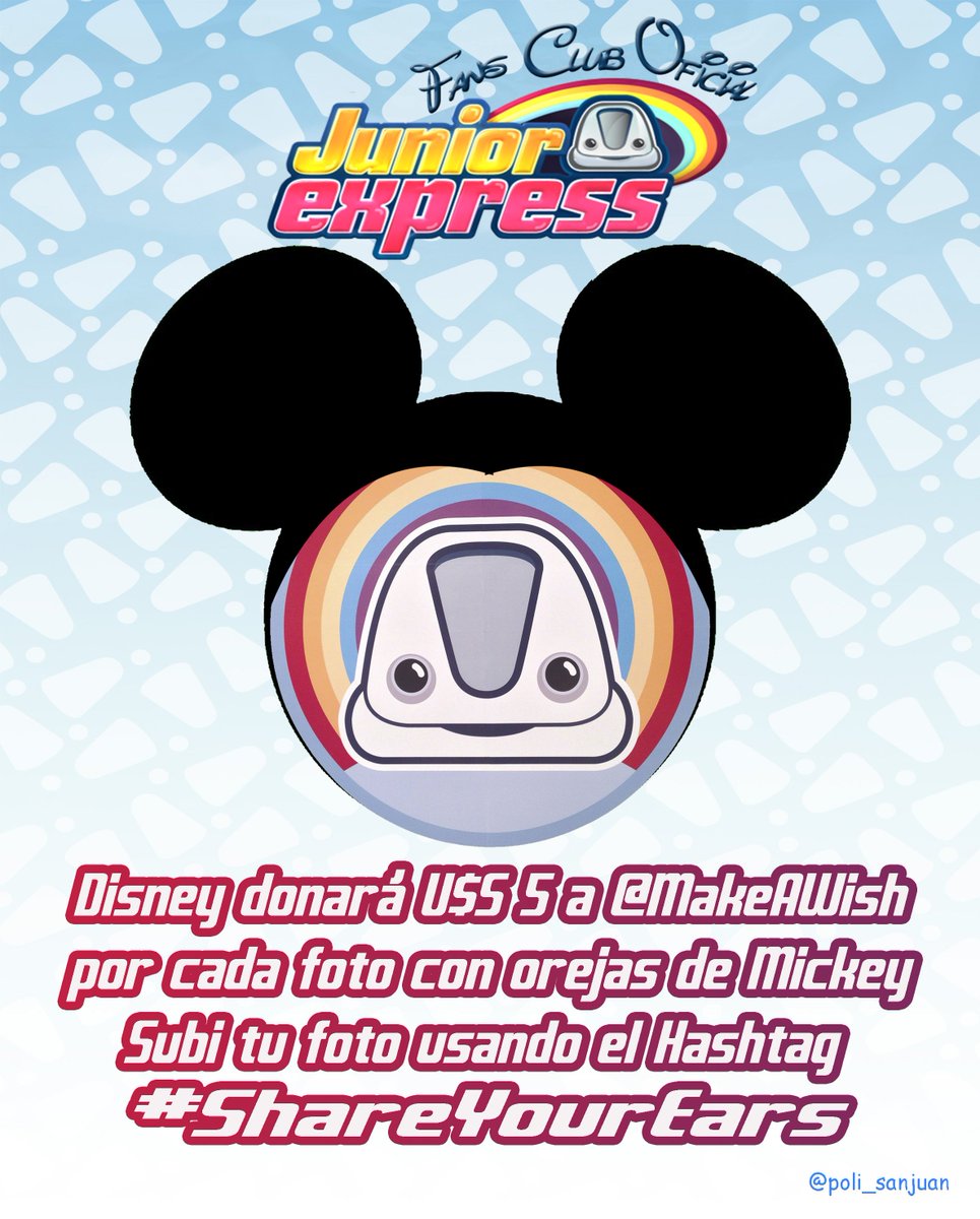 FCJuniorExpress's tweet photo. #AyudanosAAyudar
Ponete las orejas de Mickey subi tu foto con #ShareYouEars y Disney donara U$S 5 a @MakeAWish https://t.co/8g0s9O9CbR