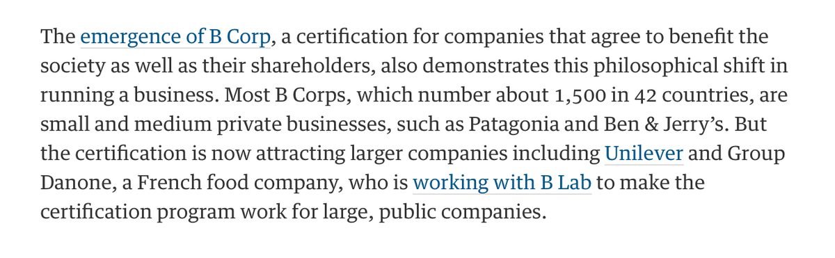 thecrowd's tweet photo. Danone &amp; Unilever are working a B Corp certification process for large public companies. https://t.co/EfTrSD2lYe https://t.co/tz1iKCqg0Z