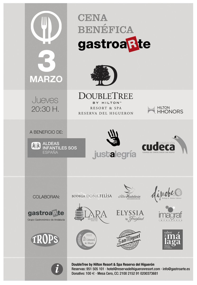 HClaReina's tweet photo. Cena Benéfica el 03/03 organizada por @GrupoGastroarte para @AldeasEspana @Justalegria_ONG @cudeca #IGNACIOCARMONA 👍 https://t.co/L7UBCzgKuI
